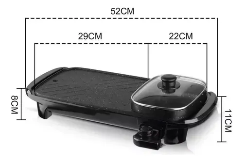 Plancha Grill Electrica y Olla Hot Pot 2 en 1 - Antiadherente con Tapa de Vidrio